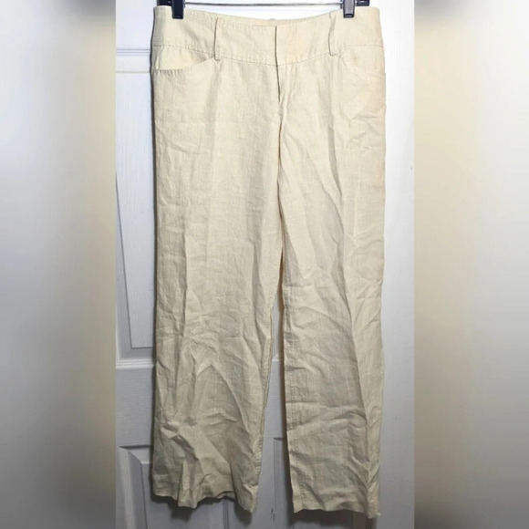 Guess Womens Linen Pants, Ivory/Gold,‎ Wide Leg Career Office 28 - Picture 1 of 10